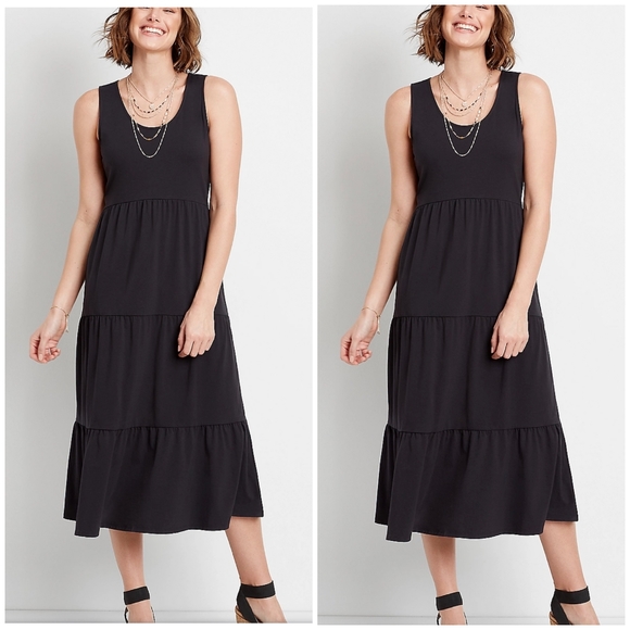 Black Amazing Soft Oversized Tiered Midi Dress - Picture 2 of 6